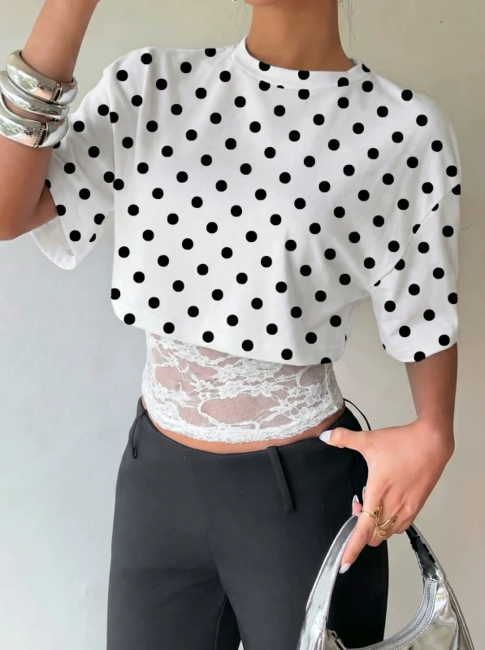 Summer Two Piece Lace Trim Slim Hollow Sexy Short Sleeve T Shirt Top